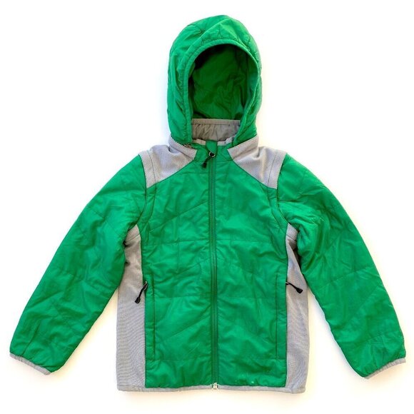REI Boys 6-7 Green Hooded Convertible Jacket Removable Sleeves Hood Lightweight - Picture 1 of 16